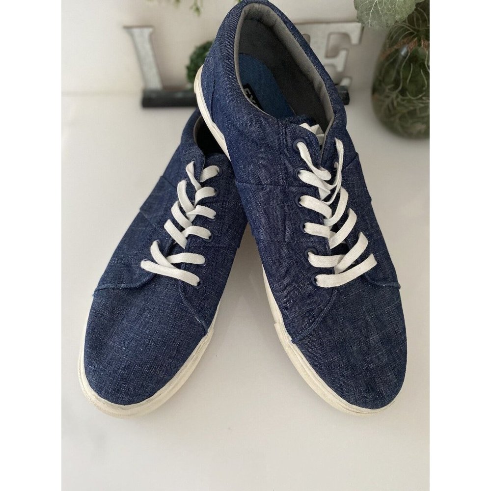 Express Size‎ 13 Blue Canvas Denim Mens Shoes Sneakers Low To